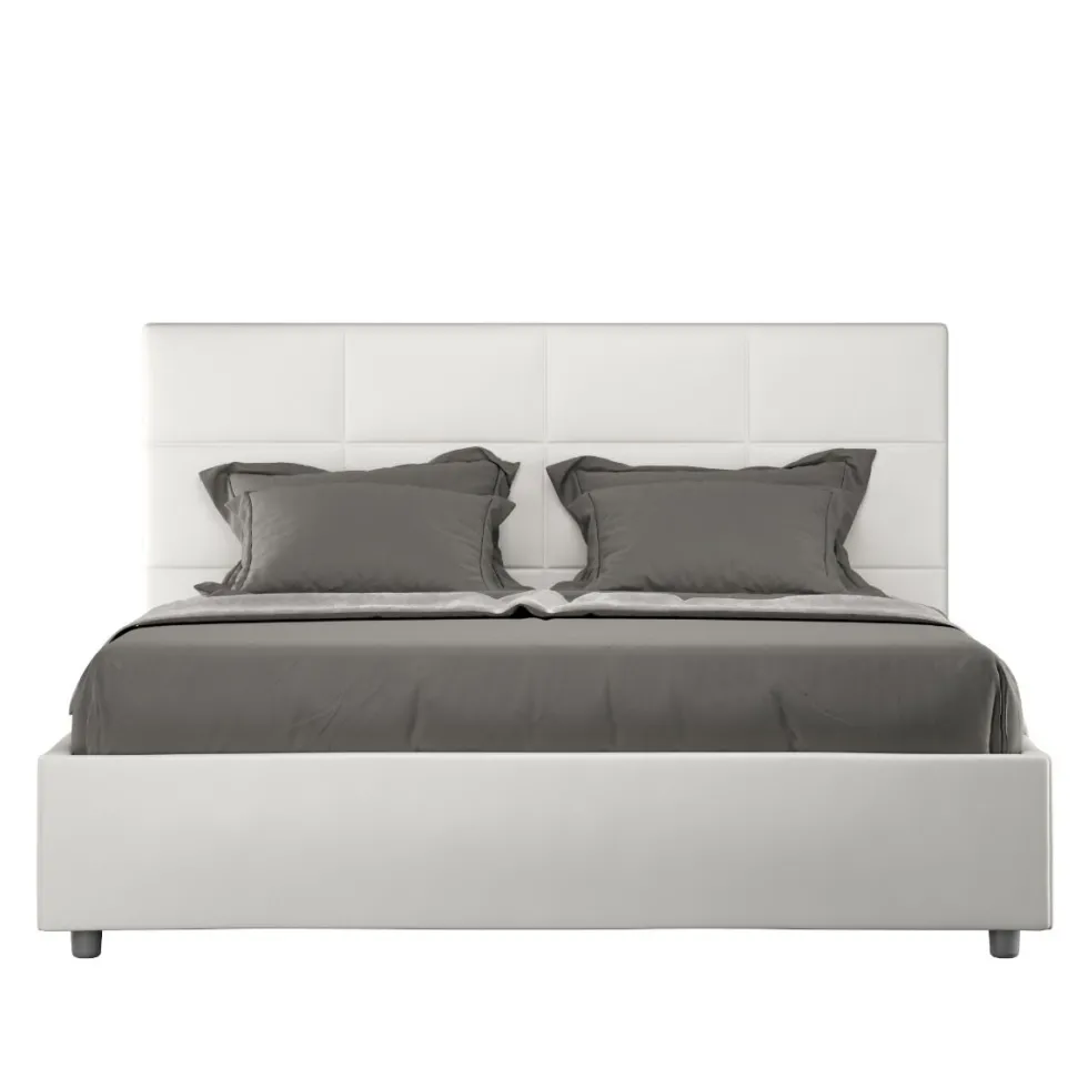 Letto 140x210cm alla francese con giroletto in similpelle bianco LIT295