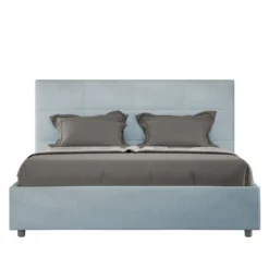Letto 140x200cm alla francese con giroletto in microfibra azzurro LIT293