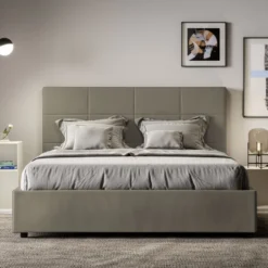 Letto 140x190cm alla francese con giroletto in similpelle cappuccino LIT287