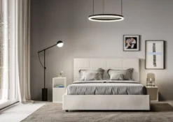 Letto 140x190cm alla francese con giroletto in similpelle bianco LIT287