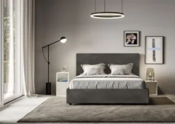Letto 140x190cm alla francese con giroletto in microfibra grigio LIT289