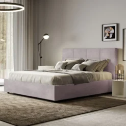 Letto 140x190cm alla francese con giroletto in microfibra glicine lilla LIT289