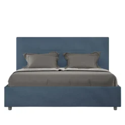 Letto 140x190cm alla francese con giroletto in microfibra blu LIT289