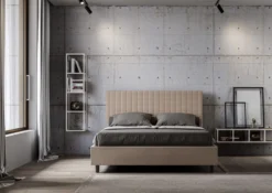 Letto 140x200cm alla francese con testiera a quadretti in similpelle tortora LIT307