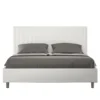 Letto 140x200cm alla francese con testiera a quadretti in similpelle bianco LIT307
