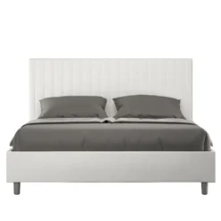 Letto 140x200cm alla francese con testiera a quadretti in similpelle bianco LIT307