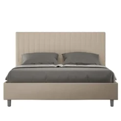 Letto 140x190cm alla francese con testiera a quadretti in similpelle tortora LIT305