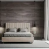 Letto 140x210cm alla francese con testiera trapuntata in microfibra sabbia beige LIT333