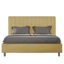Letto 140x210cm alla francese con testiera trapuntata in microfibra ocra LIT333