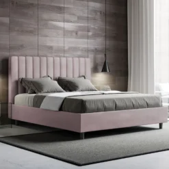 Letto 140x210cm alla francese con testiera trapuntata in microfibra glicine lilla LIT333