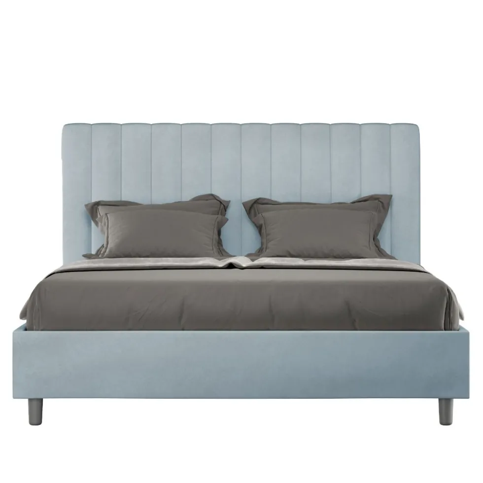 Letto 140x210cm alla francese con testiera trapuntata in microfibra azzurro LIT333