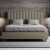 Letto 140x210cm alla francese con testiera trapuntata in similpelle cappuccino LIT331