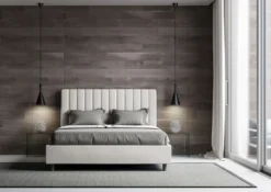 Letto 140x210cm alla francese con testiera trapuntata in similpelle bianco LIT331