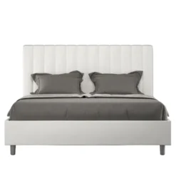 Letto 140x210cm alla francese con testiera trapuntata in similpelle bianco LIT331