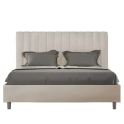 Letto 140x200cm alla francese con testiera trapuntata in microfibra sabbia beige LIT329