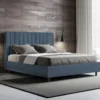 Letto 140x200cm alla francese con testiera trapuntata in microfibra blu LIT329