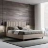 Letto 140x200cm alla francese con testiera trapuntata in similpelle tortora LIT327