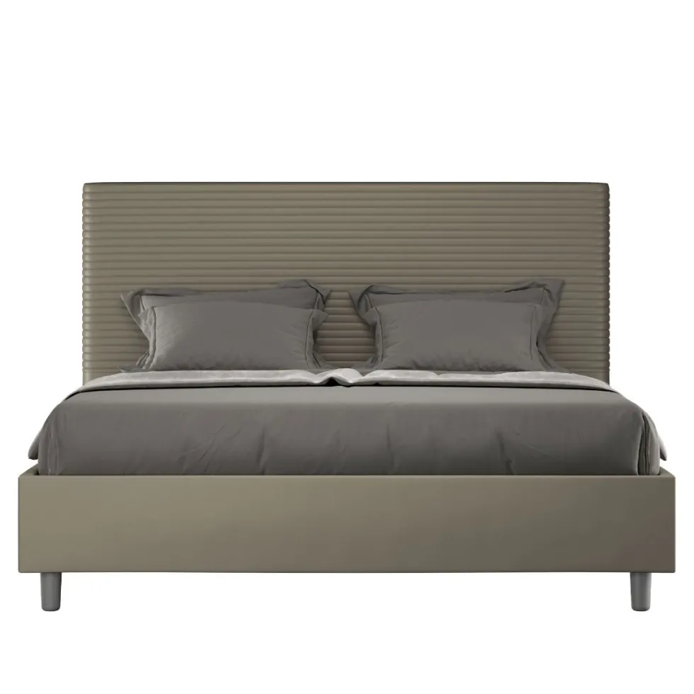 Letto 140x210cm alla francese con testiera trapuntata cappuccino LIT303