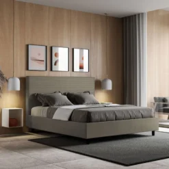 Letto 140x210cm alla francese con testiera trapuntata cappuccino LIT303