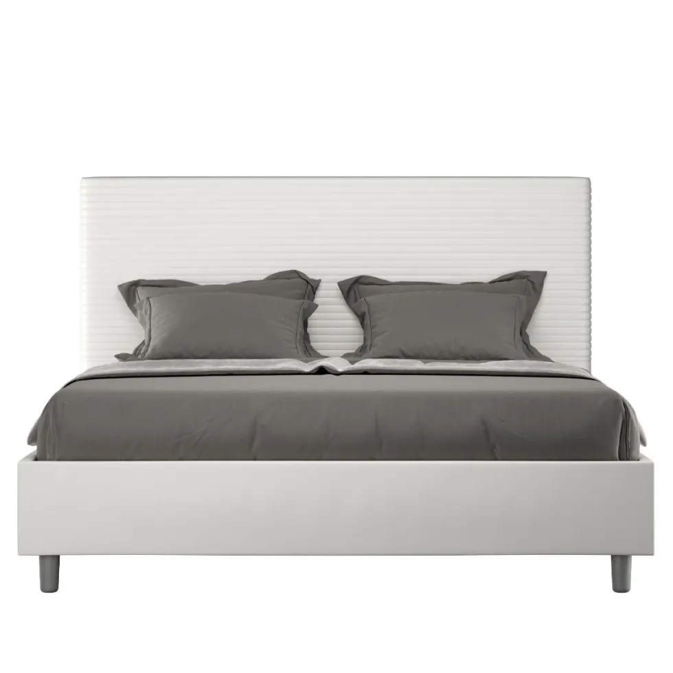 Letto 140x200cm alla francese con testiera trapuntata bianco LIT301