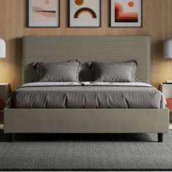 Letto 140x190cm alla francese con testiera trapuntata cappuccino LIT299