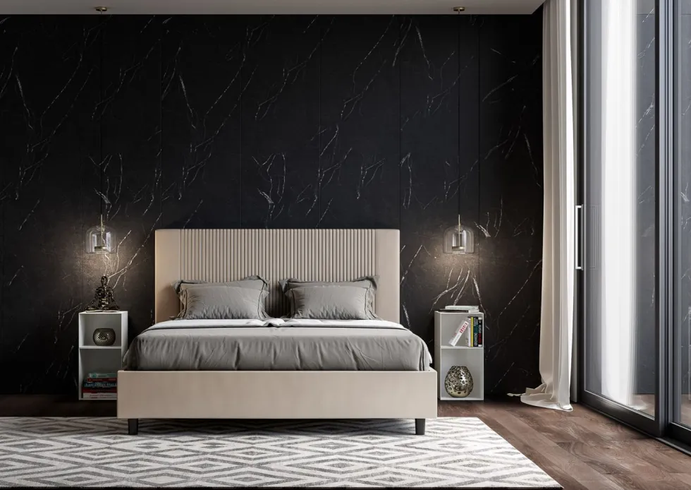 Letto 140x210cm alla francese con testiera a linee verticali tortora LIT321