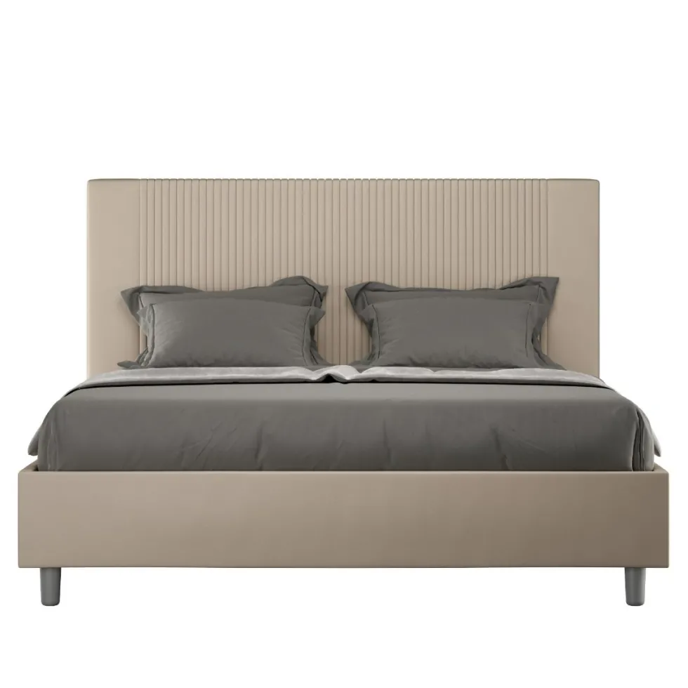 Letto 140x210cm alla francese con testiera a linee verticali tortora LIT321