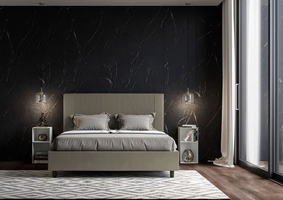 Letto 140x210cm alla francese con testiera a linee verticali cappuccino LIT321