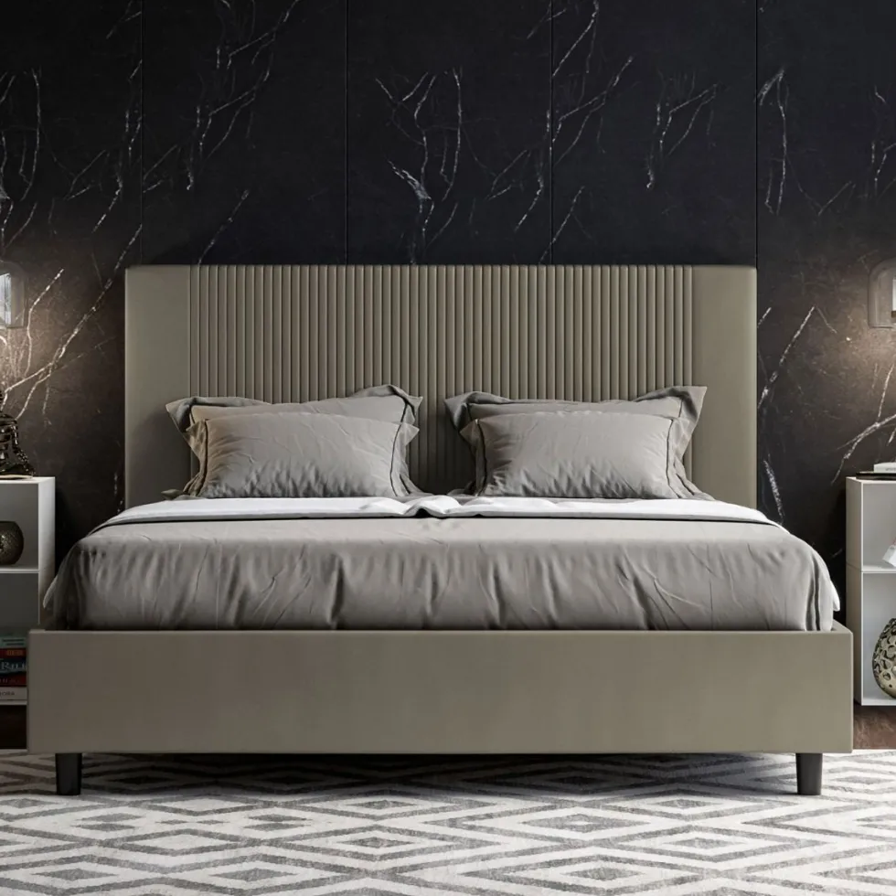 Letto 140x210cm alla francese con testiera a linee verticali cappuccino LIT321
