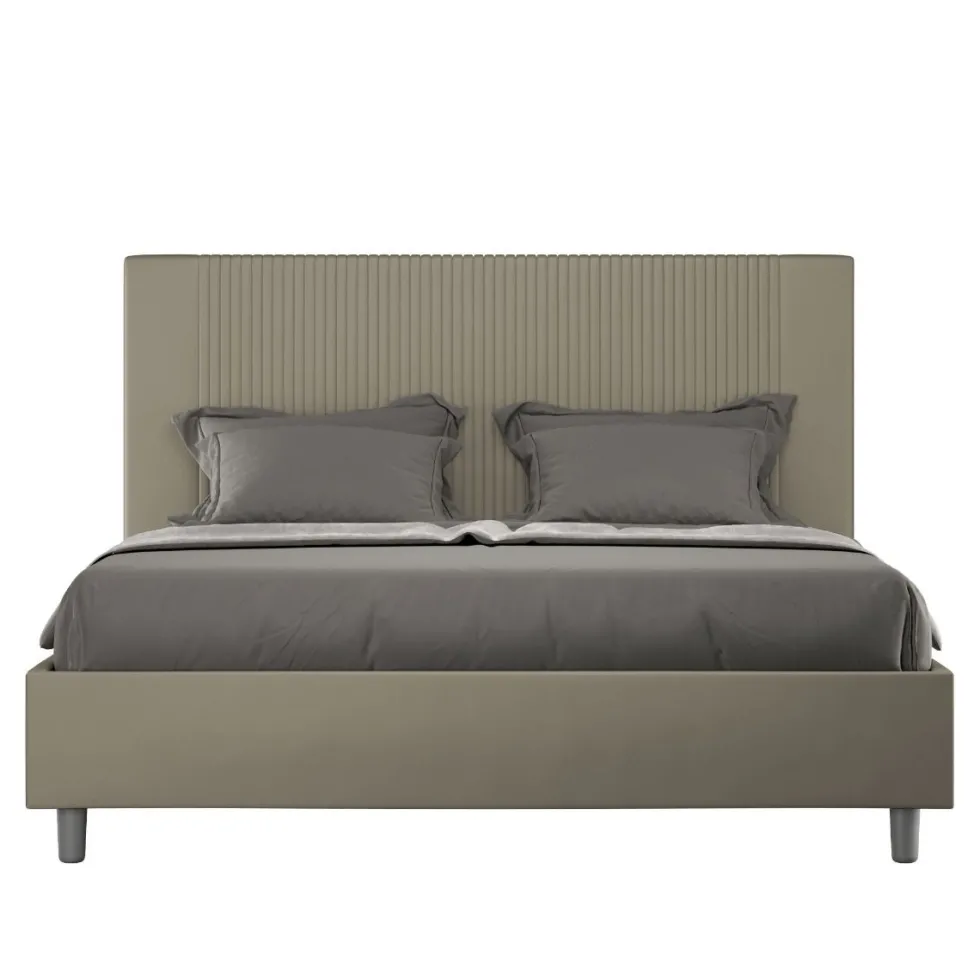 Letto 140x210cm alla francese con testiera a linee verticali cappuccino LIT321