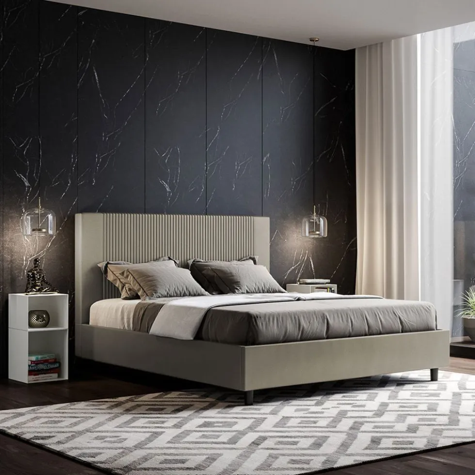 Letto 140x210cm alla francese con testiera a linee verticali cappuccino LIT321