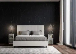Letto 140x210cm alla francese con testiera a linee verticali bianco LIT321