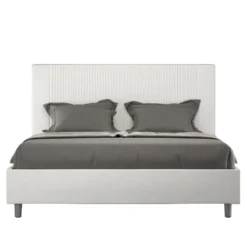 Letto 140x210cm alla francese con testiera a linee verticali bianco LIT321