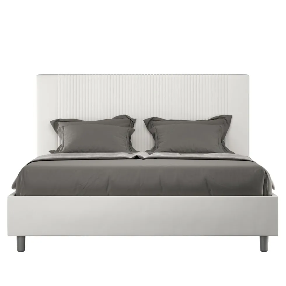Letto 140x210cm alla francese con testiera a linee verticali bianco LIT321