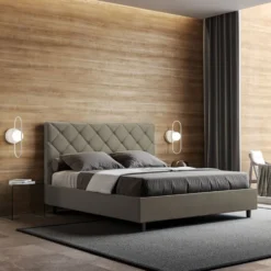 Letto 140x190cm alla francese con testiera a rombo cappuccino LIT311