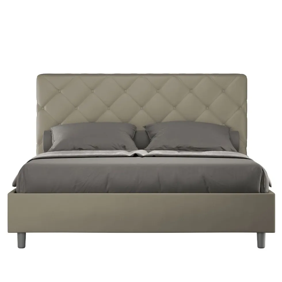 Letto 140x190cm alla francese con testiera a rombo cappuccino LIT311