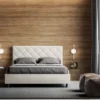 Letto 140x190cm alla francese con testiera a rombo bianco LIT311