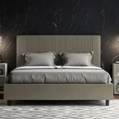Letto 140x200cm alla francese con testiera a linee verticali cappuccino LIT319
