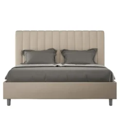 Letto 140x190cm alla francese con testiera trapuntata in similpelle tortora LIT323