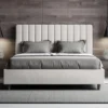 Letto 140x190cm alla francese con testiera trapuntata in similpelle bianco LIT323