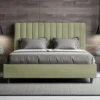 Letto 140x190cm alla francese con testiera trapuntata in microfibra tè verde LIT325