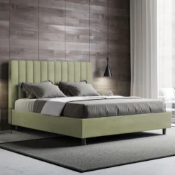 Letto 140x190cm alla francese con testiera trapuntata in microfibra tè verde LIT325