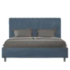 Letto 140x190cm alla francese con testiera trapuntata in microfibra blu LIT325