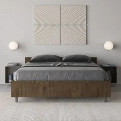 Letto 140x200cm alla francese con testiera effetto legno noce LIT337