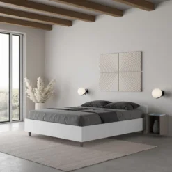 Letto 140x200cm alla francese con testiera effetto legno bianco frassino LIT337