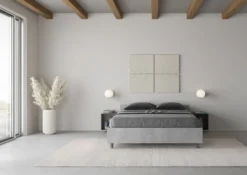 Letto 140x190cm alla francese con testiera moderna cemento LIT335