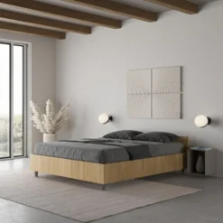 Letto 140x190cm alla francese con testiera effetto legno quercia LIT335