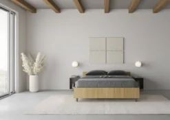 Letto 140x190cm alla francese con testiera effetto legno quercia LIT335