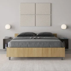 Letto 140x190cm alla francese con testiera effetto legno quercia LIT335