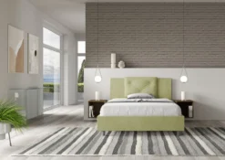 Letto 140x210cm alla francese con tre bottoni in microfibra tè verde LIT285